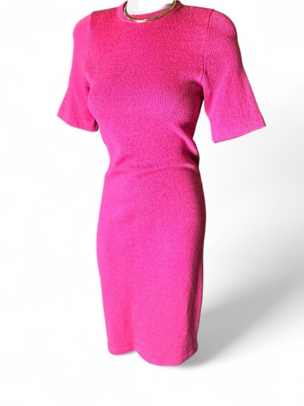 Vintage Classic Short-Sleeve Pink Knit Dress